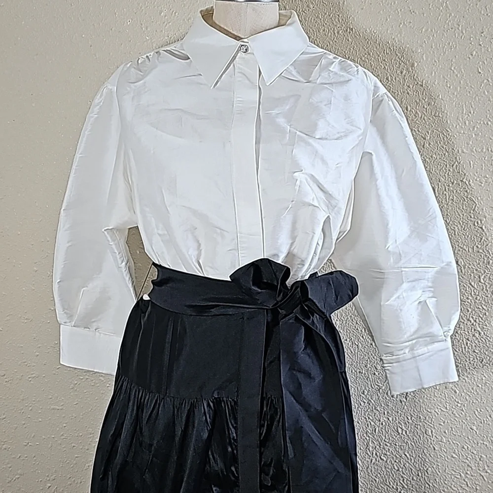 Rickie Freeman Fot Teri Jon Two Tone Bow Shirt Dress - Picture 4 of 11